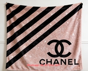 Chanel Rose Gold Glitter Stripe Flannel Sofa Throw Blanket IMG_7256